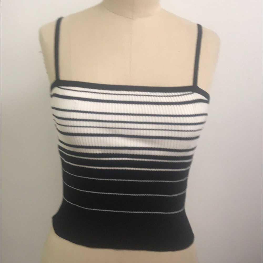 Black and white striped ribbed crop top.
